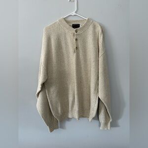 VTG Milford Knit Henley Button Woven Sweater Cream Beige Oversized Hippie Size L